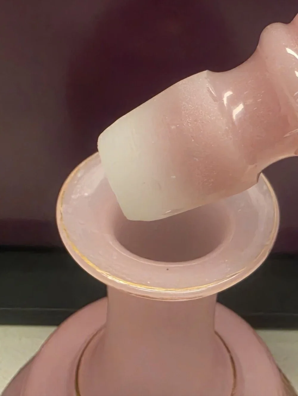 Antique Pink Opaline Glass Decanter. Genie Bottle